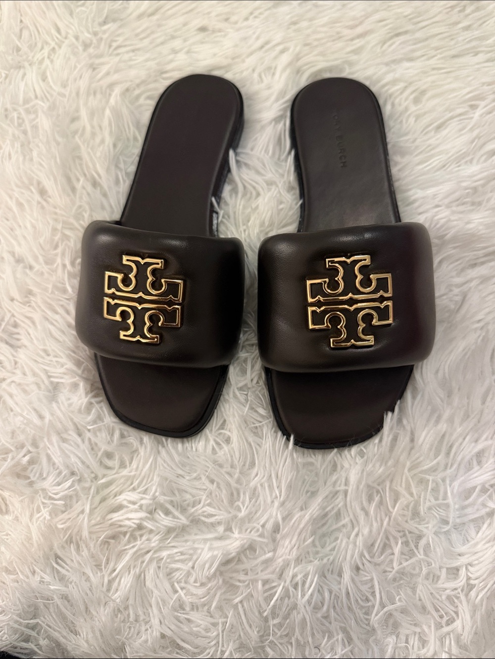 Tory Burch Black Leather Slide Sandals with Gold Logo